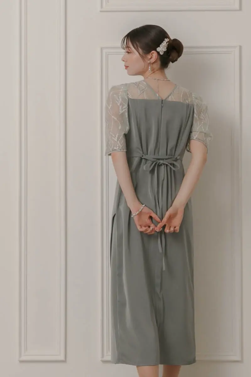 グリーンのリーフ刺繍ラップドレス | Dorry doll | M | 結婚式