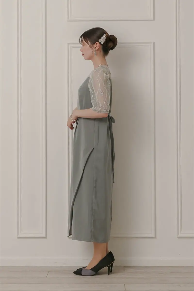 グリーンのリーフ刺繍ラップドレス | Dorry doll | M | 結婚式
