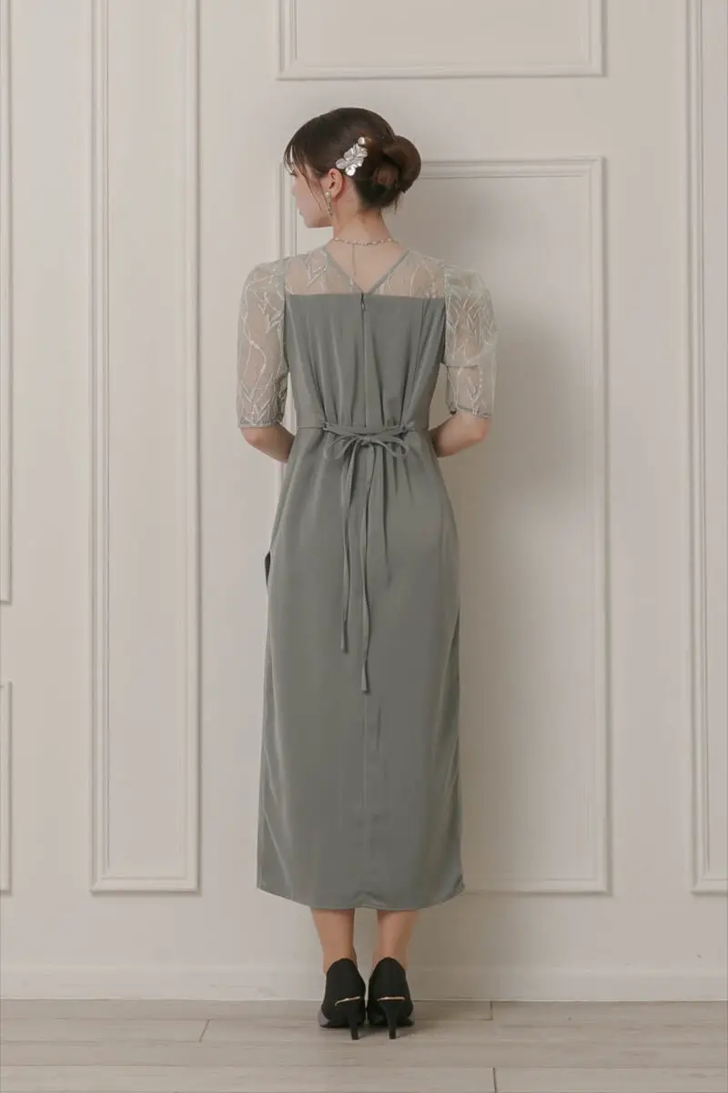 グリーンのリーフ刺繍ラップドレス | Dorry doll | M | 結婚式