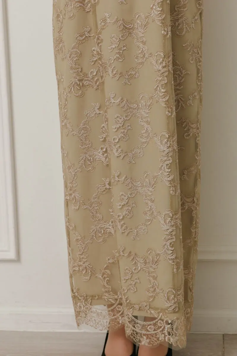 ベージュ×イエローのボックススリーブドレス | LE' RURE | M | 結婚式