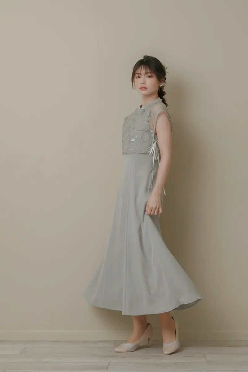 パーティードレス スパンコール　グレーM グリーンのスパンコールレースドレス | metoi | M | 結婚式パーティー