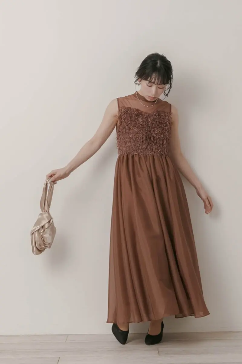 ブラウンのフリンジフェアリードレス