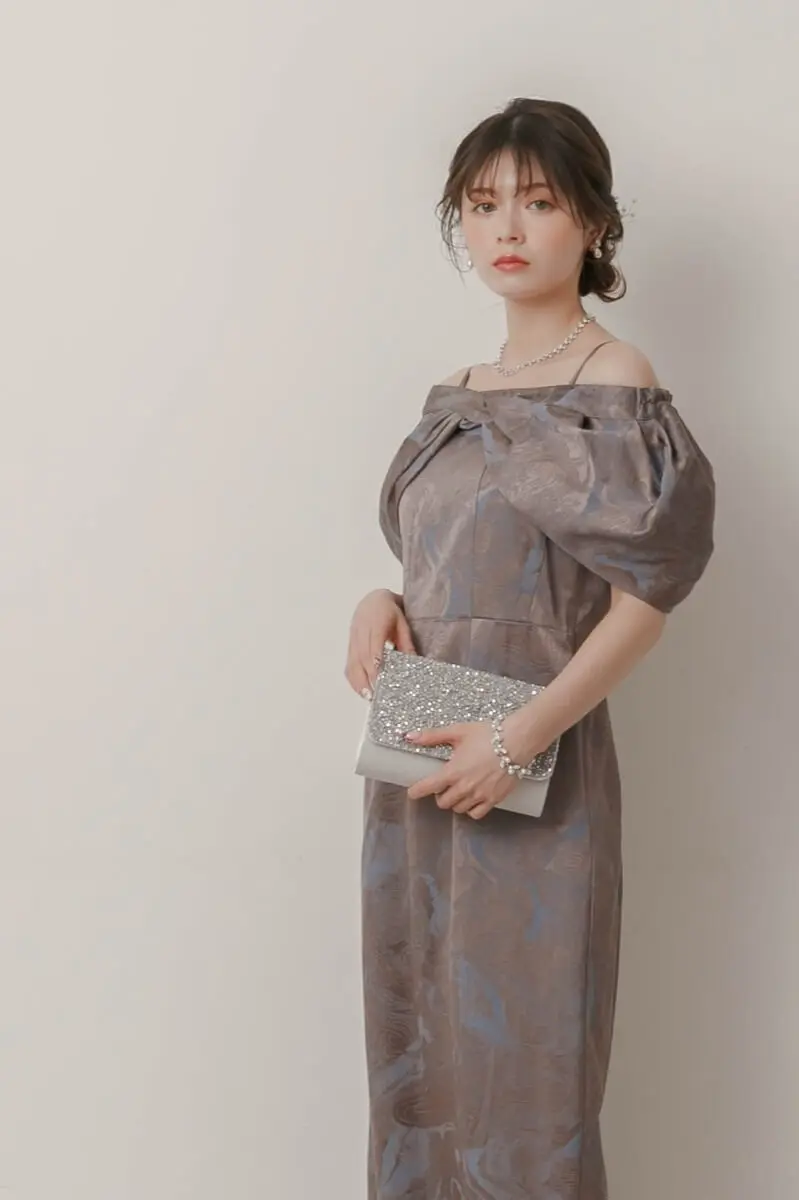ブルーのケープ付きジャガードドレス | LE' RURE | M | 結婚式