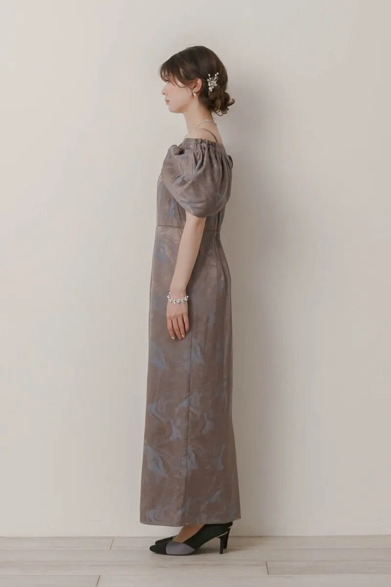 ブルーのケープ付きジャガードドレス | LE' RURE | M | 結婚式