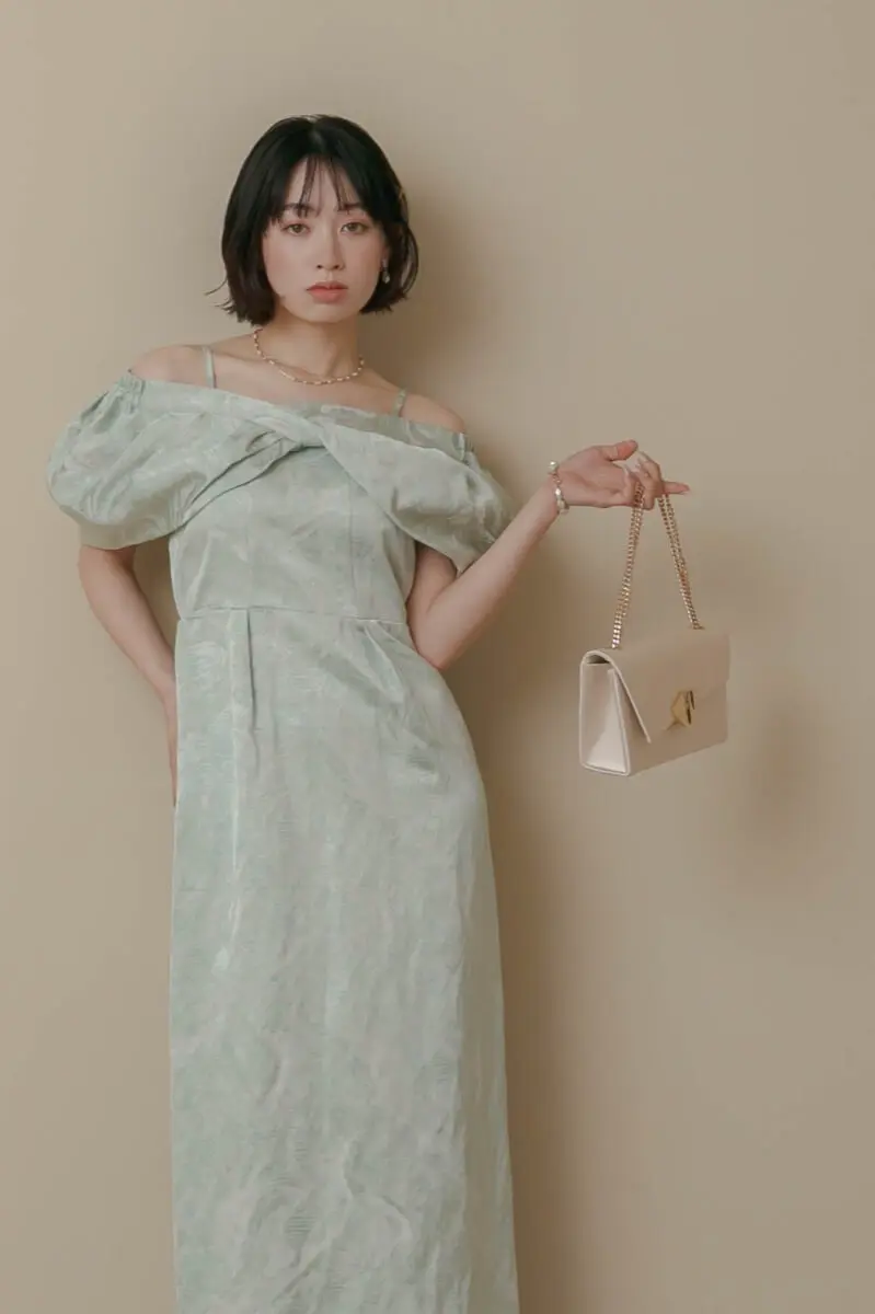 ミントのケープ付きジャガードドレス | LE' RURE | M | 結婚式