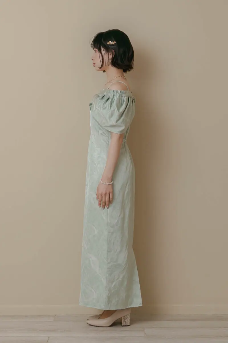 ミントのケープ付きジャガードドレス | LE' RURE | M | 結婚式