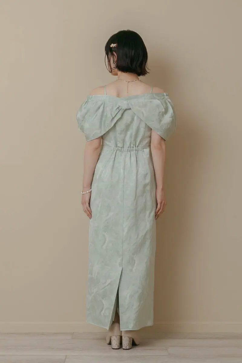 ミントのケープ付きジャガードドレス | LE' RURE | M | 結婚式