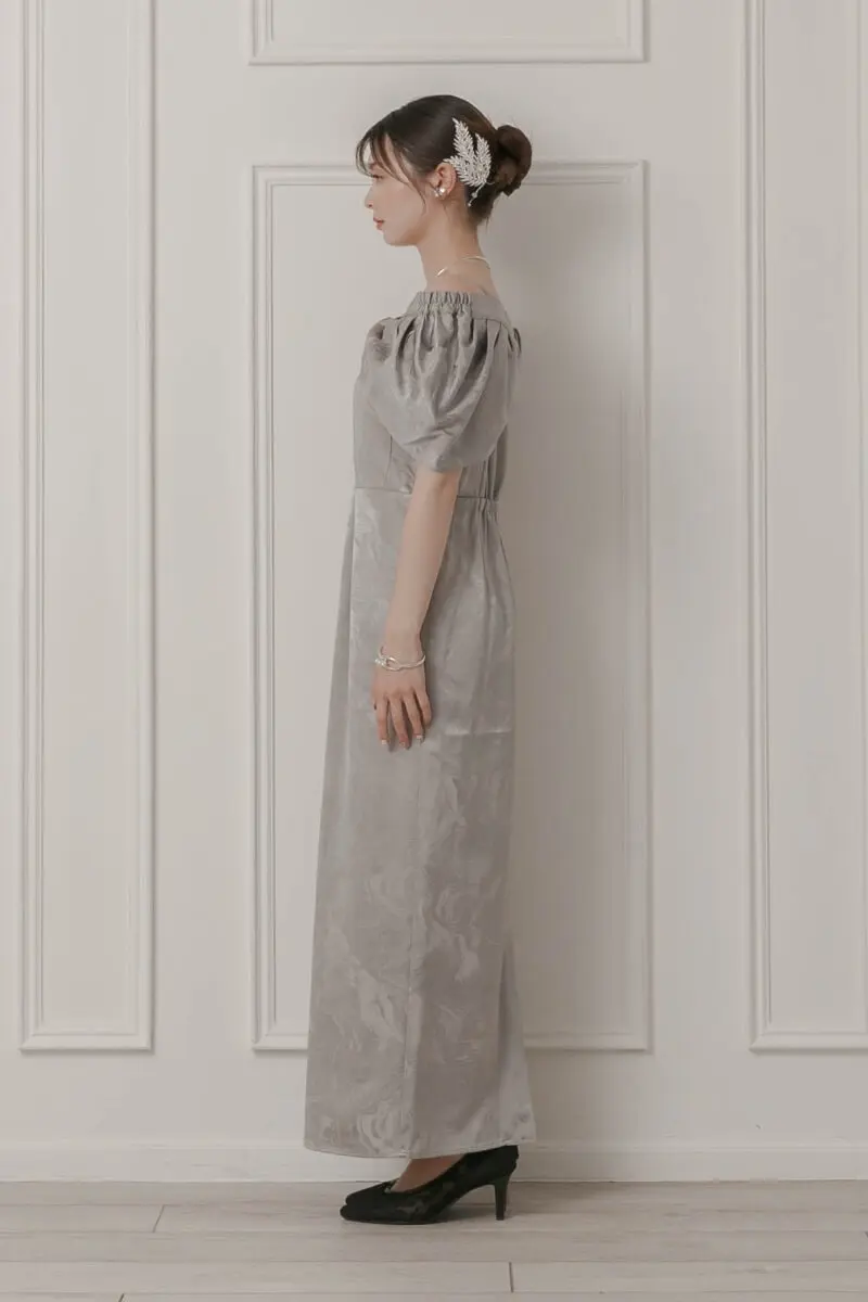 グレーのケープ付きジャガードドレス | LE' RURE | M | 結婚式