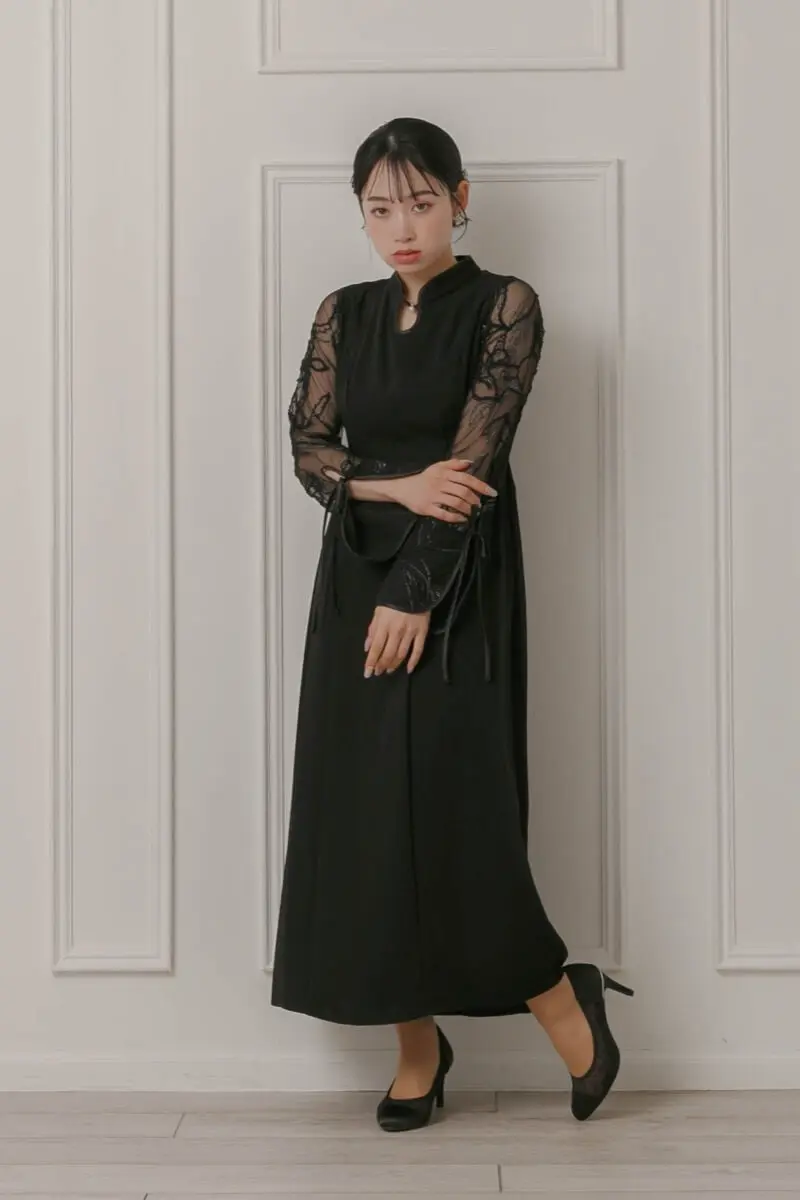 ブラックのフェザーフラワーコクーンドレス | Dorry doll | M | 結婚式