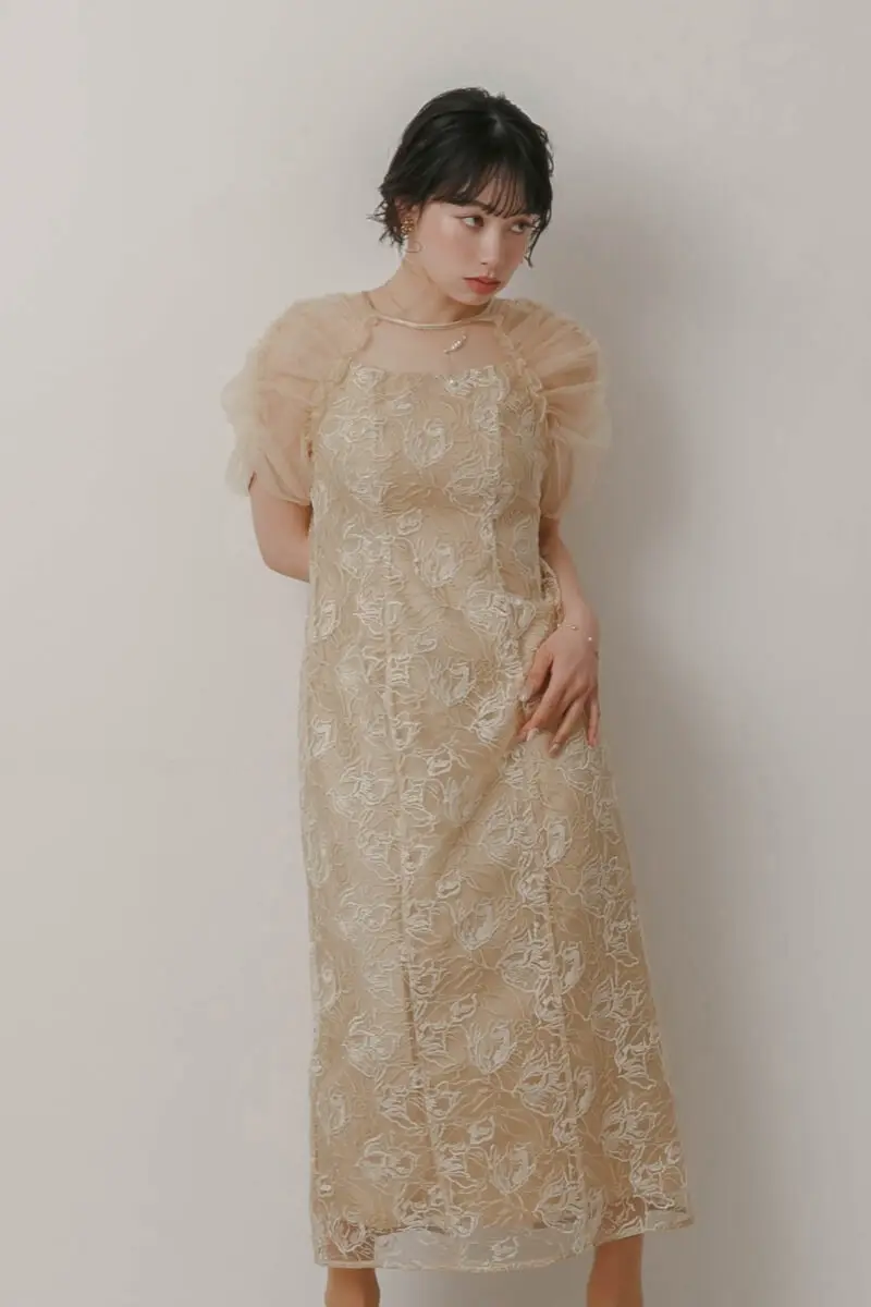 イエローのフラワーチュールギャザードレス | Dorry doll | M