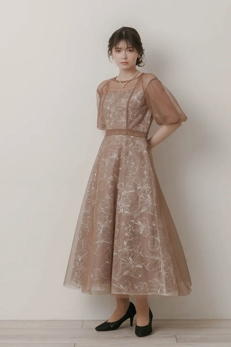 モカのチュールスパンコールレースドレス | metoi | M | 結婚式