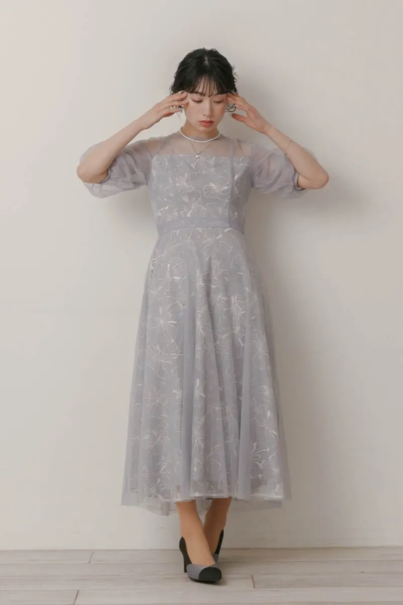 ブルーグレーのチュールスパンコールレースドレス | metoi | M | 結婚