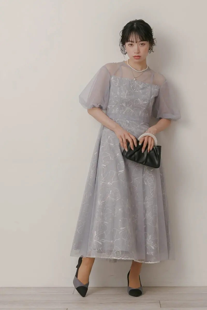 ブルーグレーのチュールスパンコールレースドレス | metoi | M | 結婚