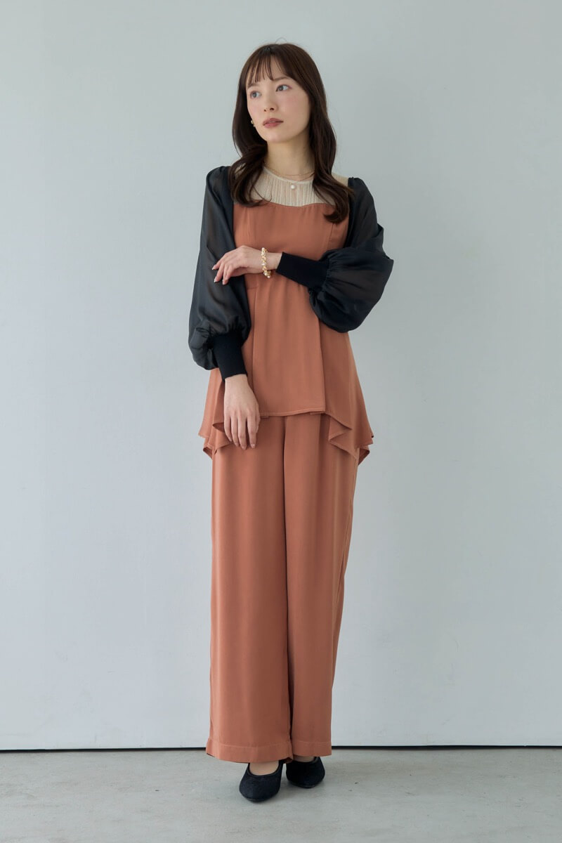 オレンジのペプラムパンツドレスの商品画像7