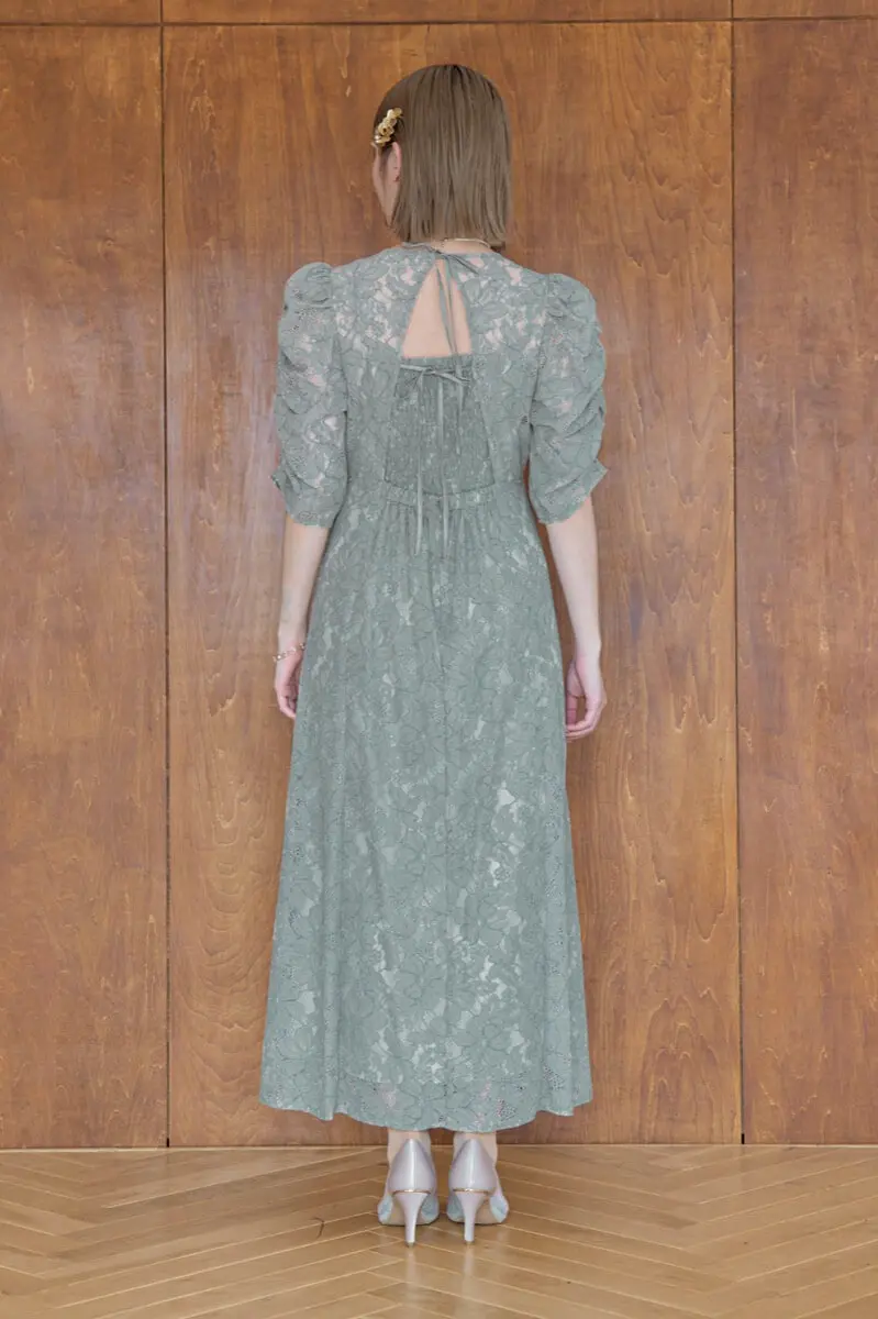 新品未使用タグ付きAndy 総レースバックリボンオフショルドレス定価30580円 an/アン】ショルダーリボン/ 総レース/ ノースリーブ/ タイト