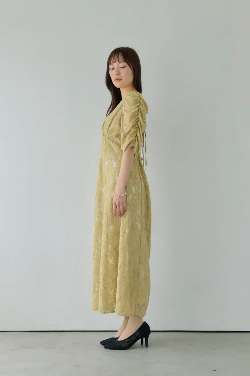イエローの総レースダブルバックリボンドレス | Dorry doll | M | 結婚