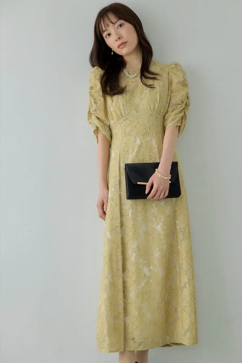 イエローの総レースダブルバックリボンドレス | Dorry doll | M | 結婚