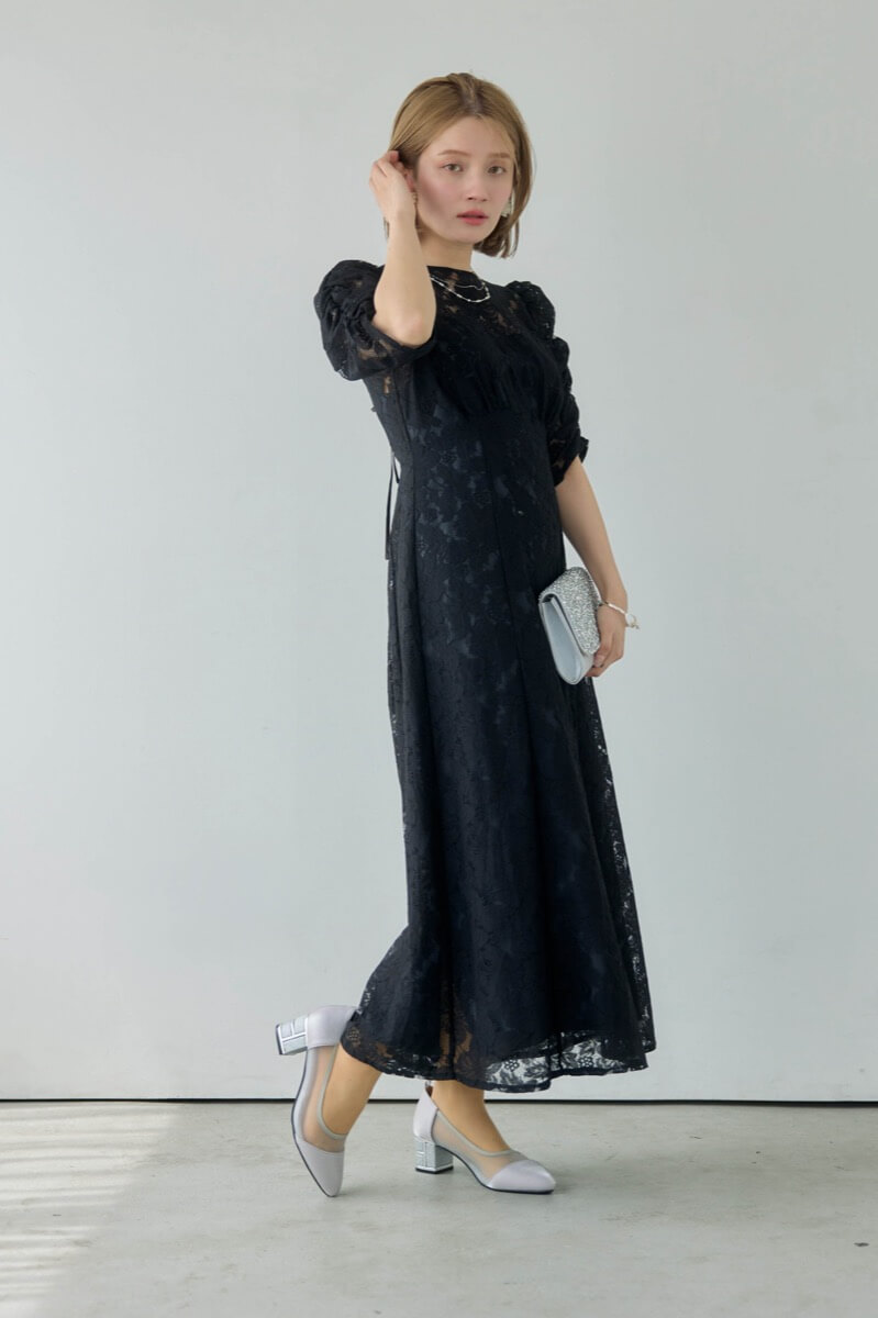 ブラックの総レースダブルバックリボンドレスの商品画像11