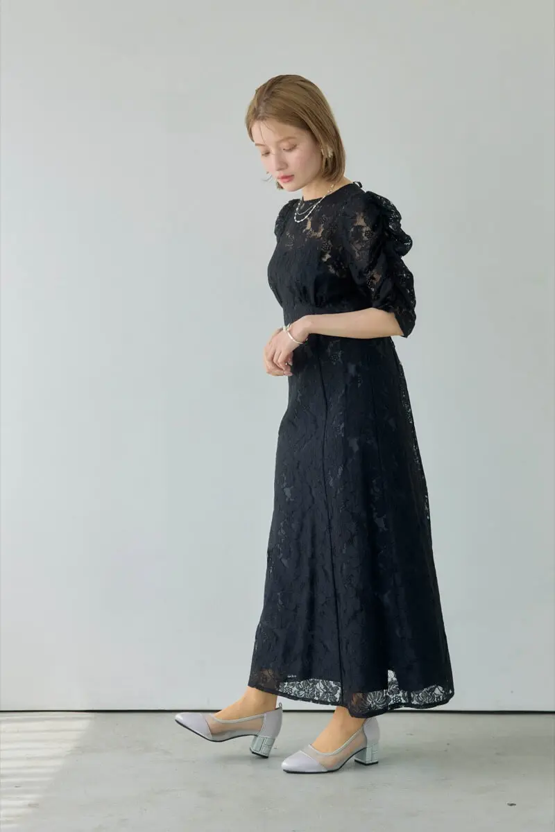 ブラックの総レースダブルバックリボンドレス | Dorry doll | M | 結婚