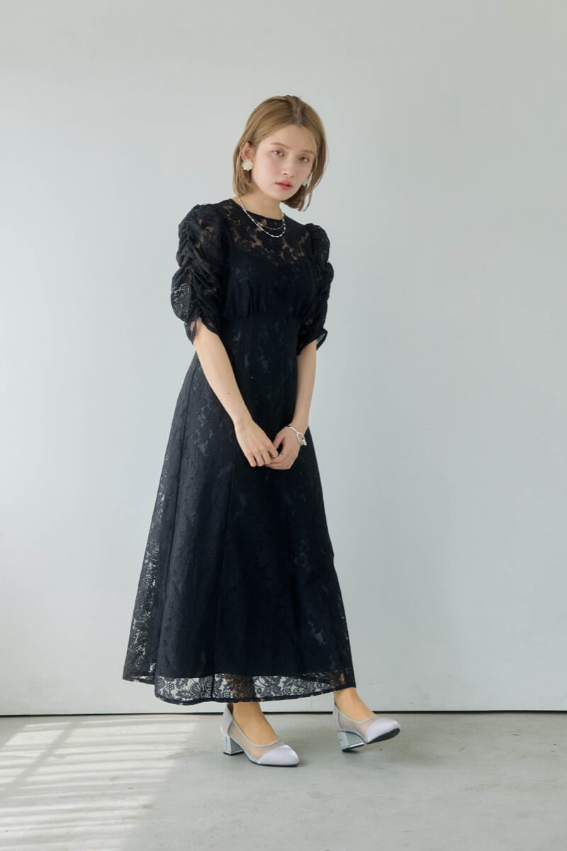 ブラックの総レースダブルバックリボンドレスの商品画像8