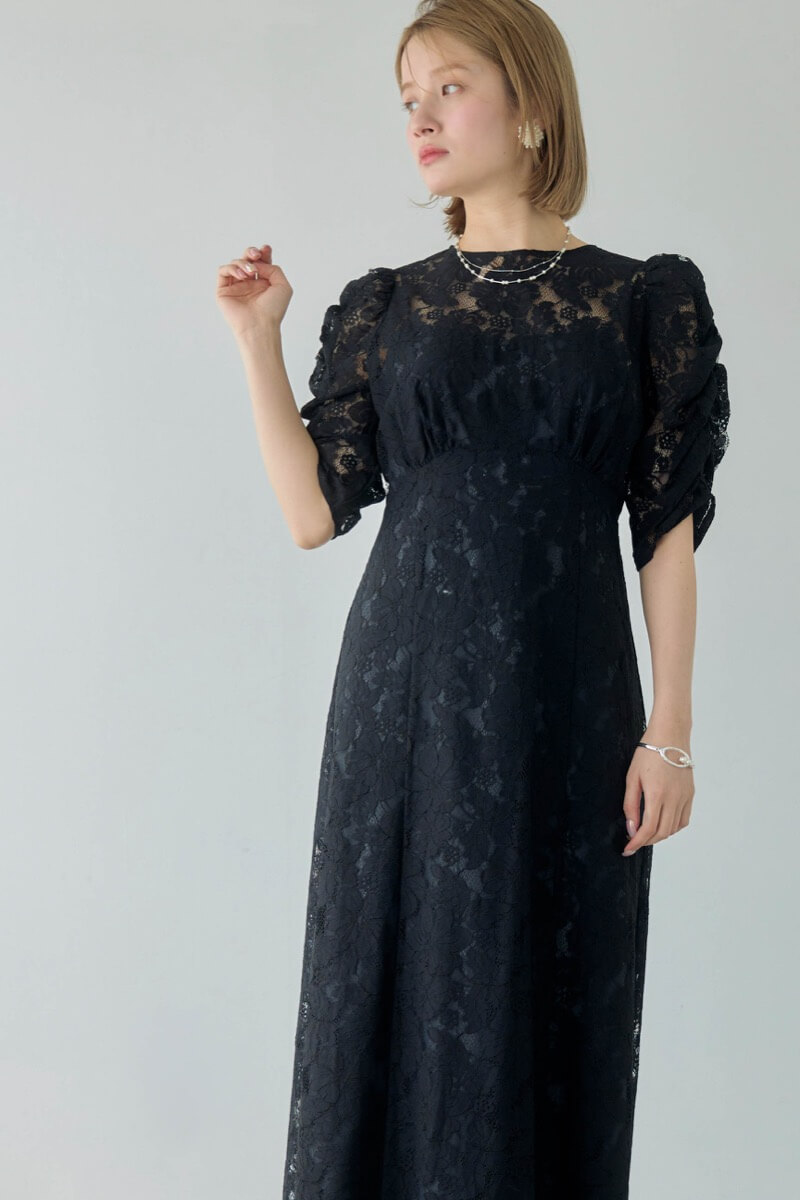 ブラックの総レースダブルバックリボンドレスの商品画像9