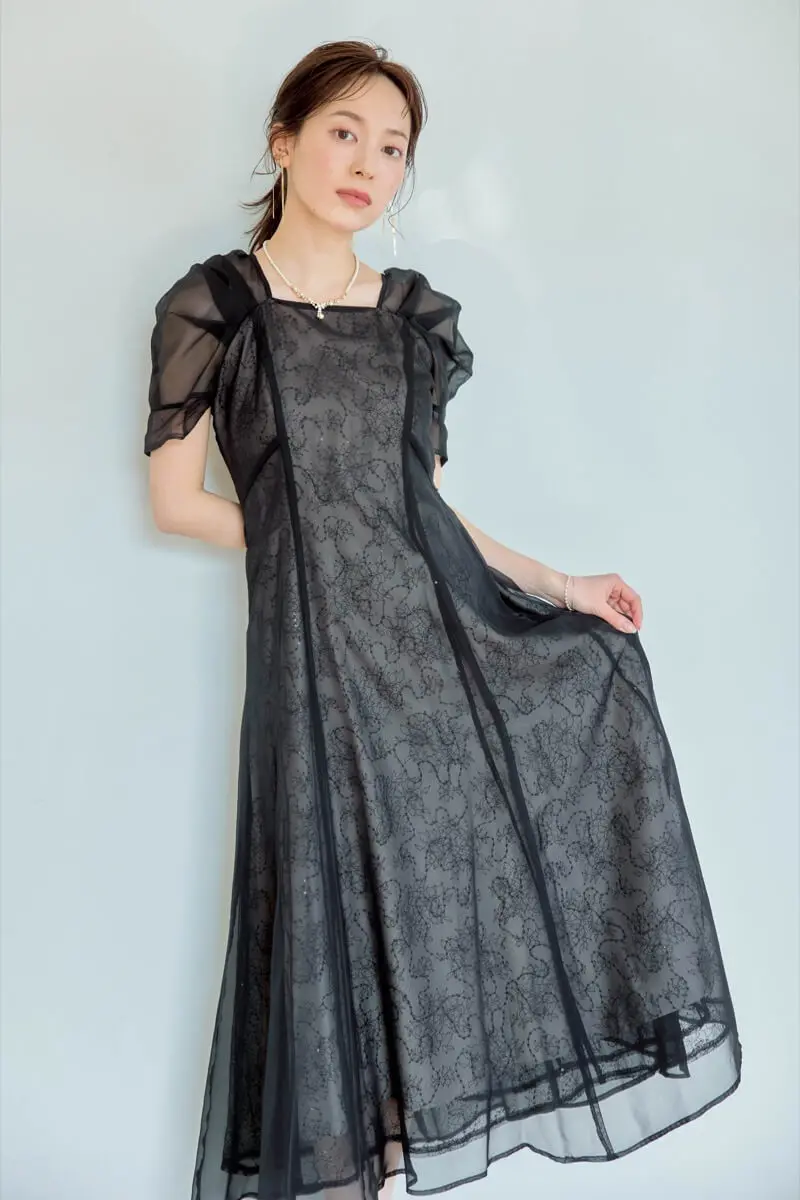 ブラックのオーガンジースパンコールドレス | Dorry doll | M