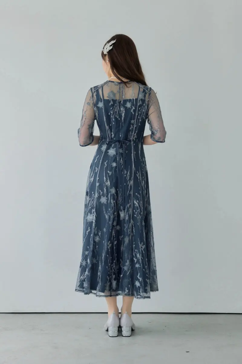 ブルーのフラワーチュールドレス | ANDRESD | M | 結婚式