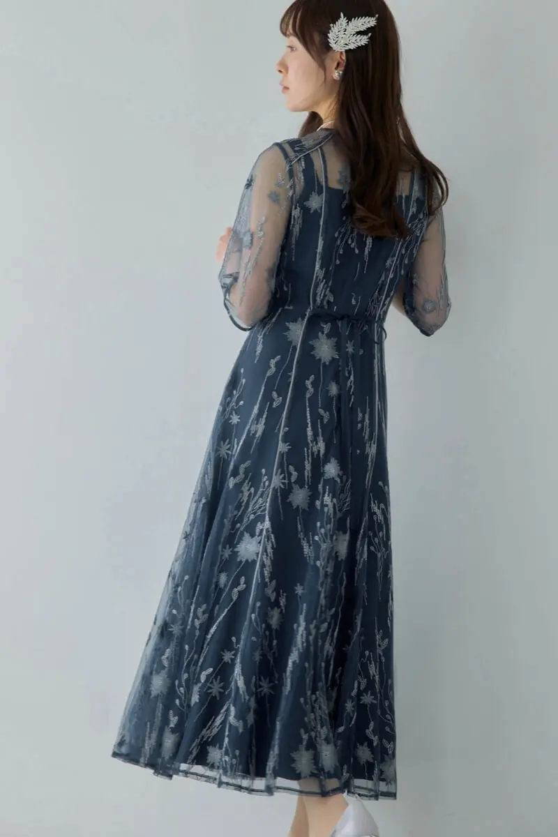 ブルーのフラワーチュールドレス | ANDRESD | M | 結婚式