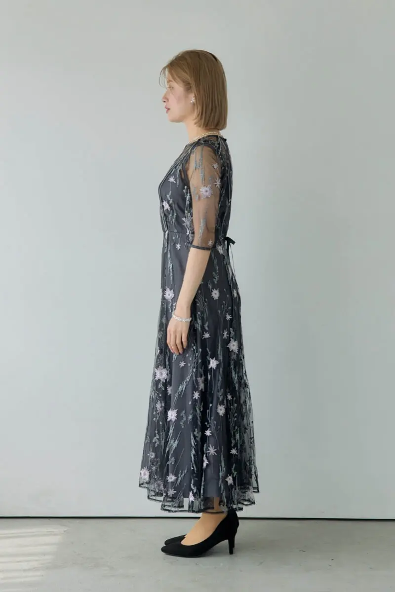 ブラックのフラワーチュールドレス | ANDRESD | M | 結婚式パーティー