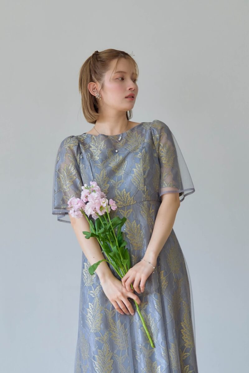ブルーのラメジャガードドレスの商品画像11