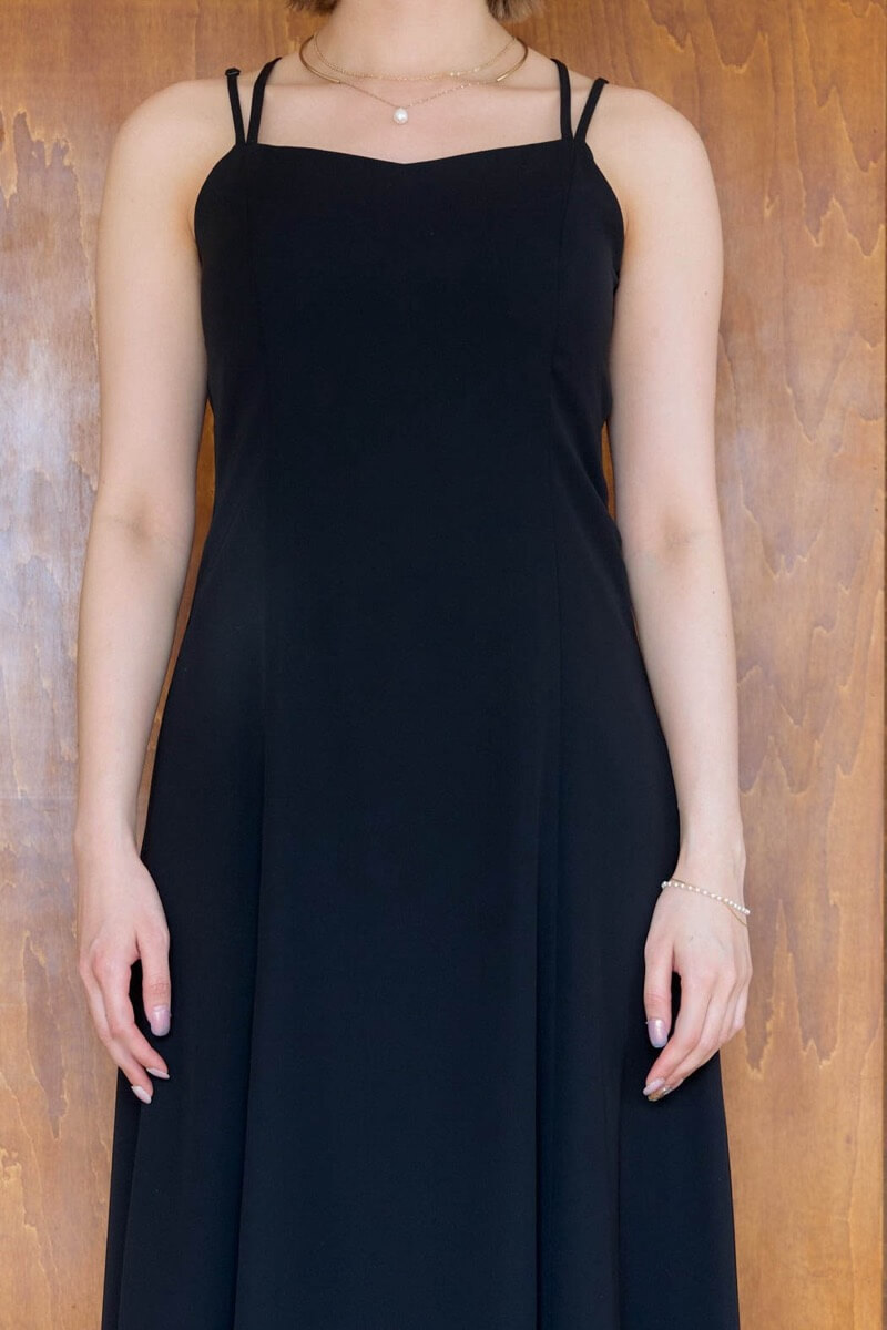 グレージュ×ブラックのシャーリングチュールトップス付きドレスの商品画像6