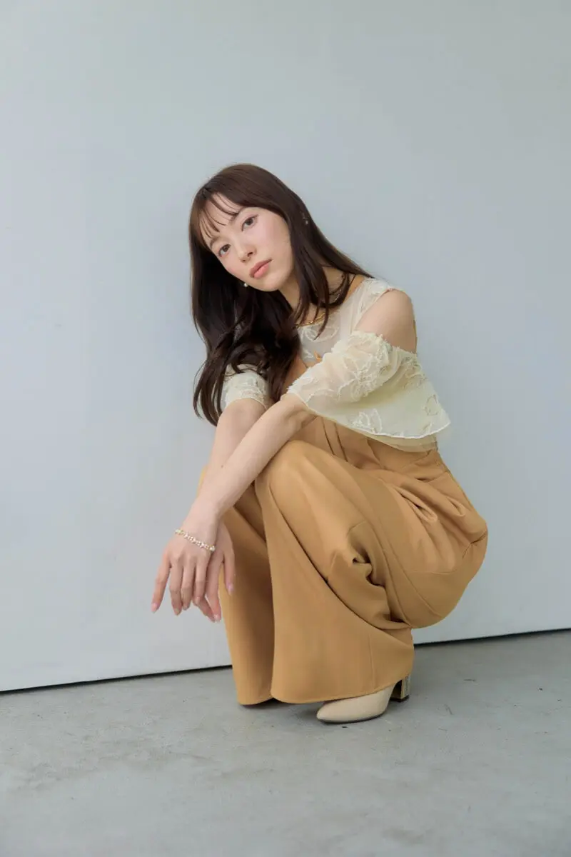 キャメルの2wayフリンジレースドレス | darial | M | 結婚式パーティー