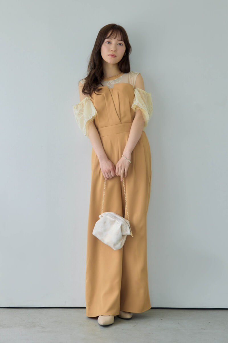 キャメルの2wayフリンジレースドレスの商品画像2