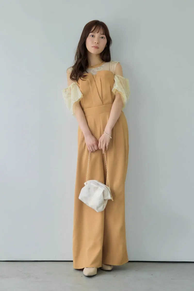 キャメルの2wayフリンジレースドレス