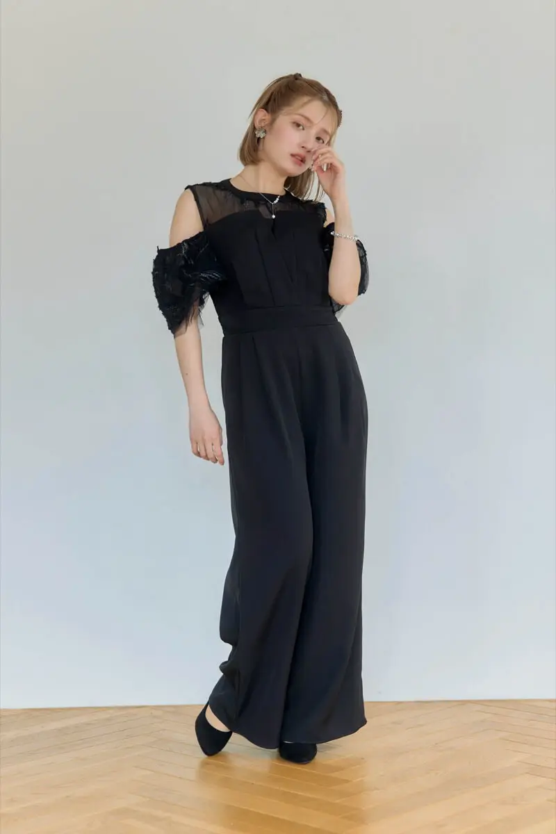 ブラックの2wayフリンジレースドレス