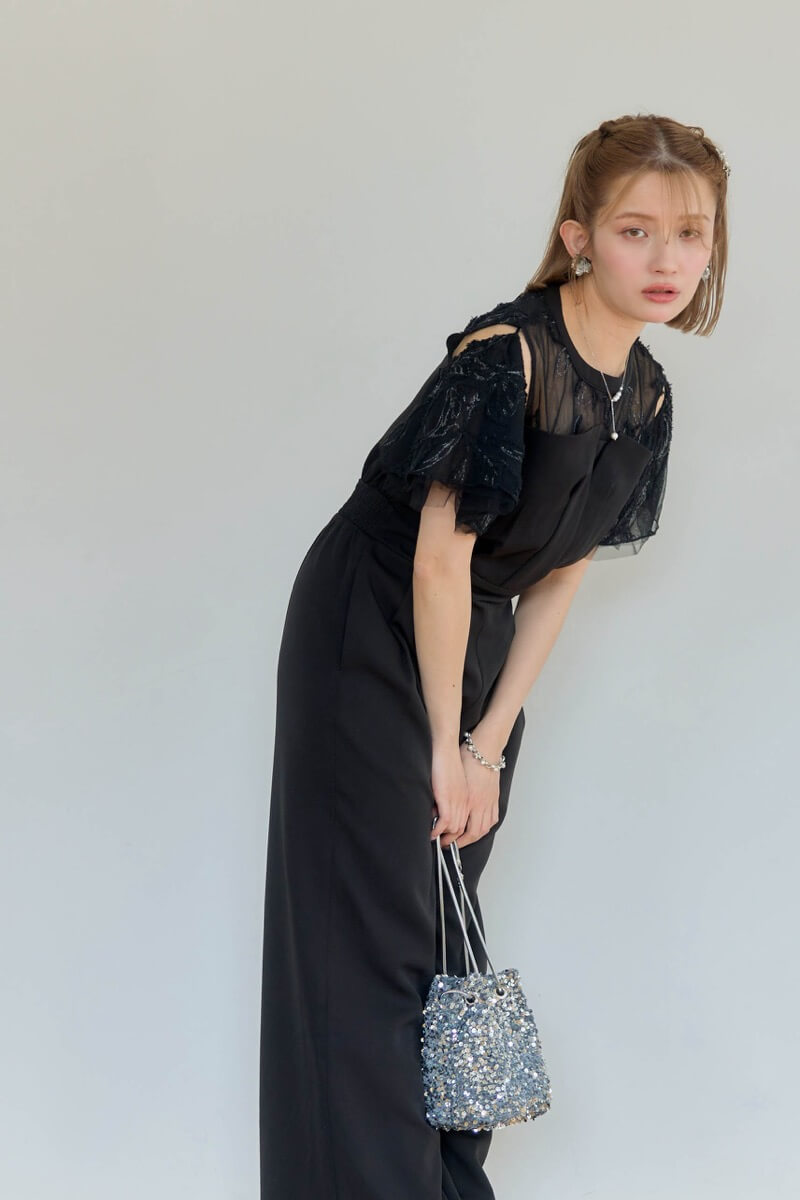 ブラックの2wayフリンジレースドレスの商品画像9