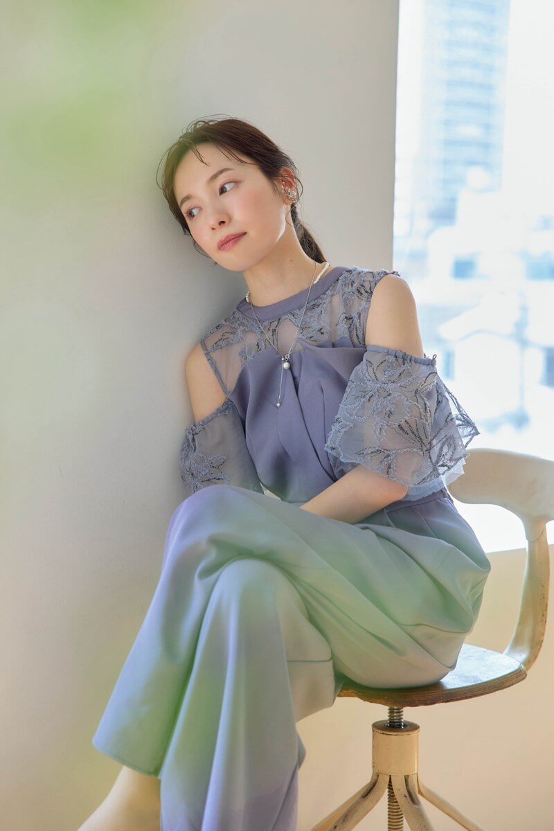 ブルーの2wayフリンジレースドレスの商品画像1