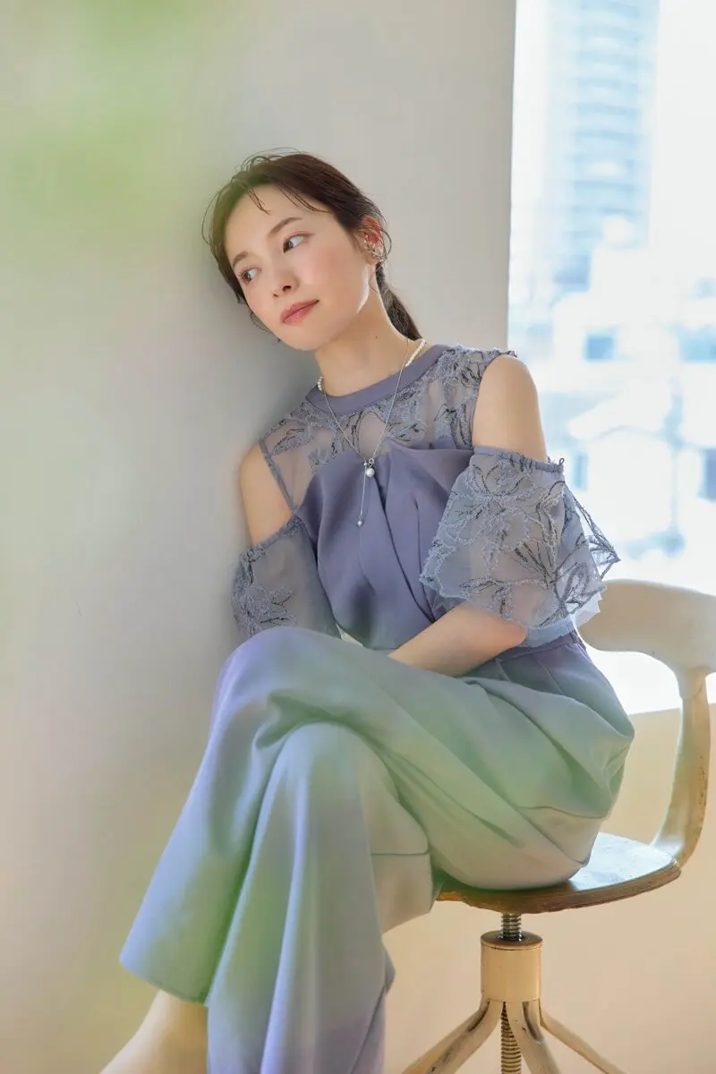 ブルーの2wayフリンジレースドレス