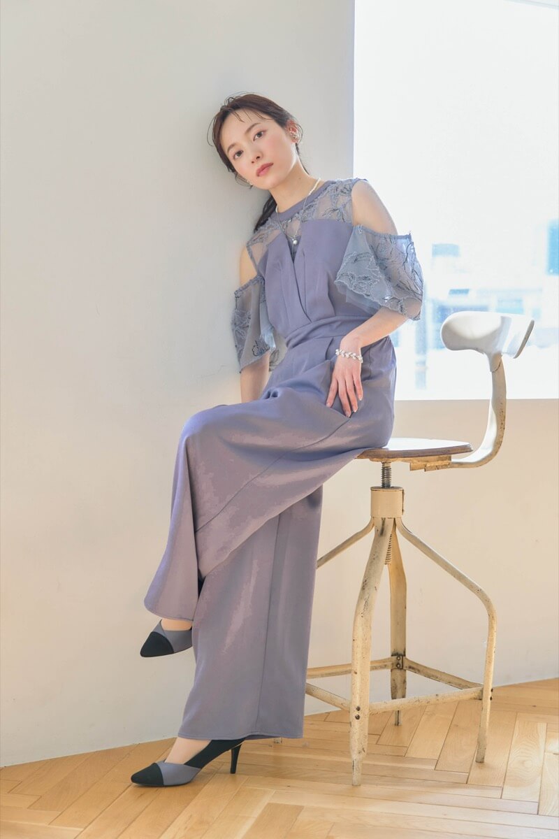 ブルーの2wayフリンジレースドレスの商品画像13