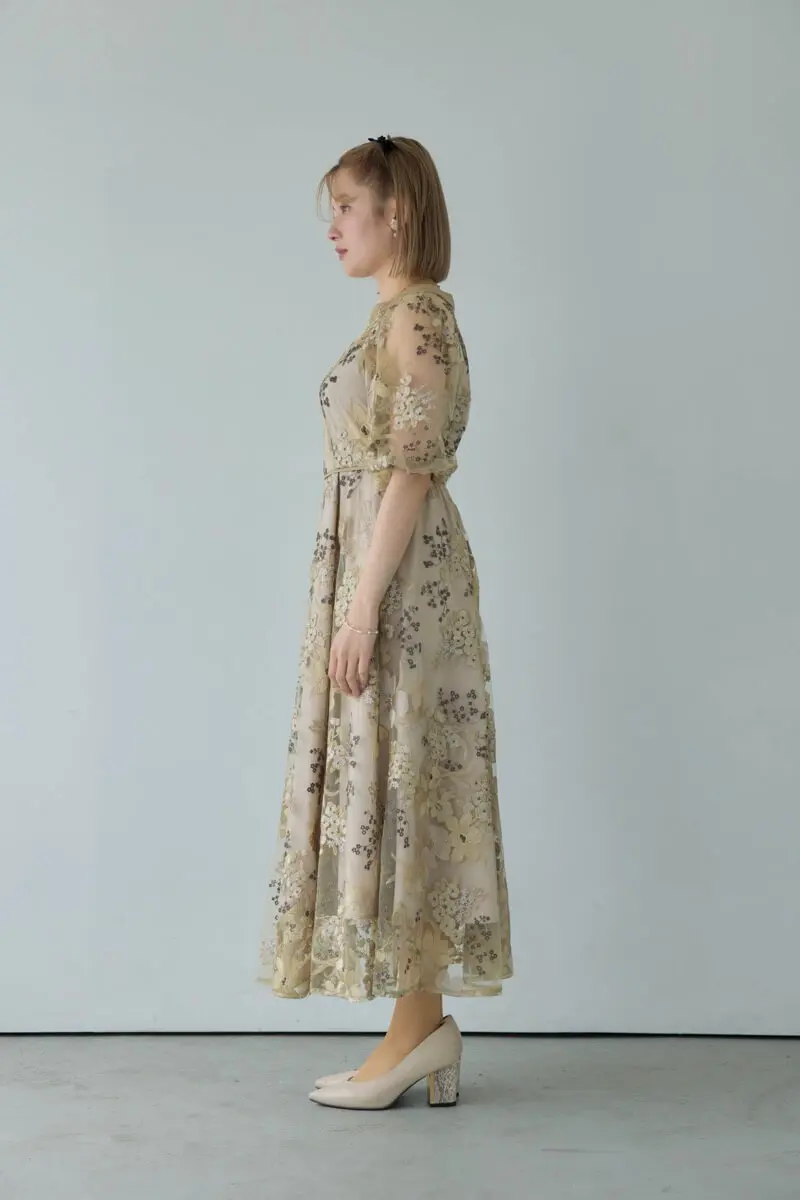イエローのフラワーエンブロイダリードレス | Dorry doll | M | 結婚式