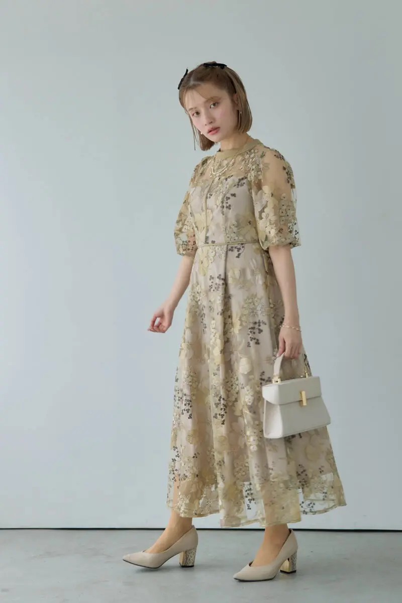 イエローのフラワーエンブロイダリードレス | Dorry doll | M | 結婚式
