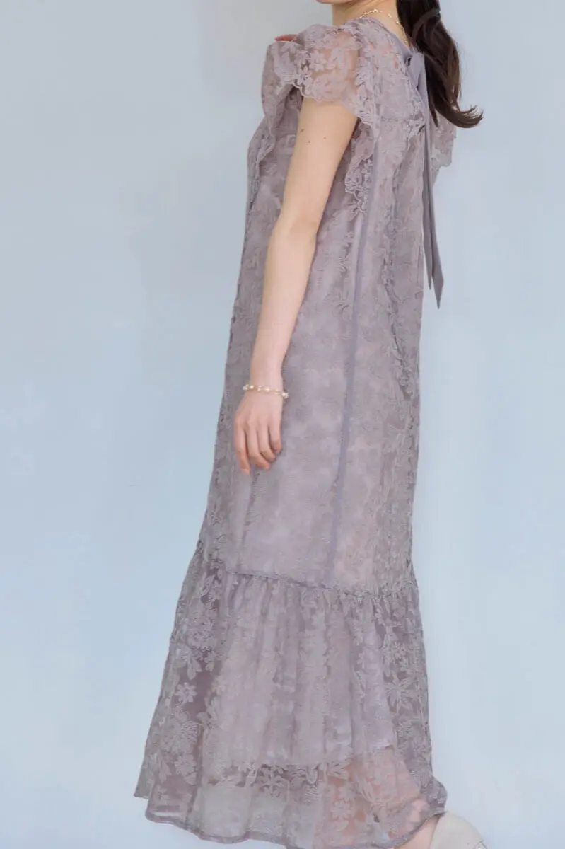 グレージュのフラワーレースドレス | Dorry doll | M | 結婚式
