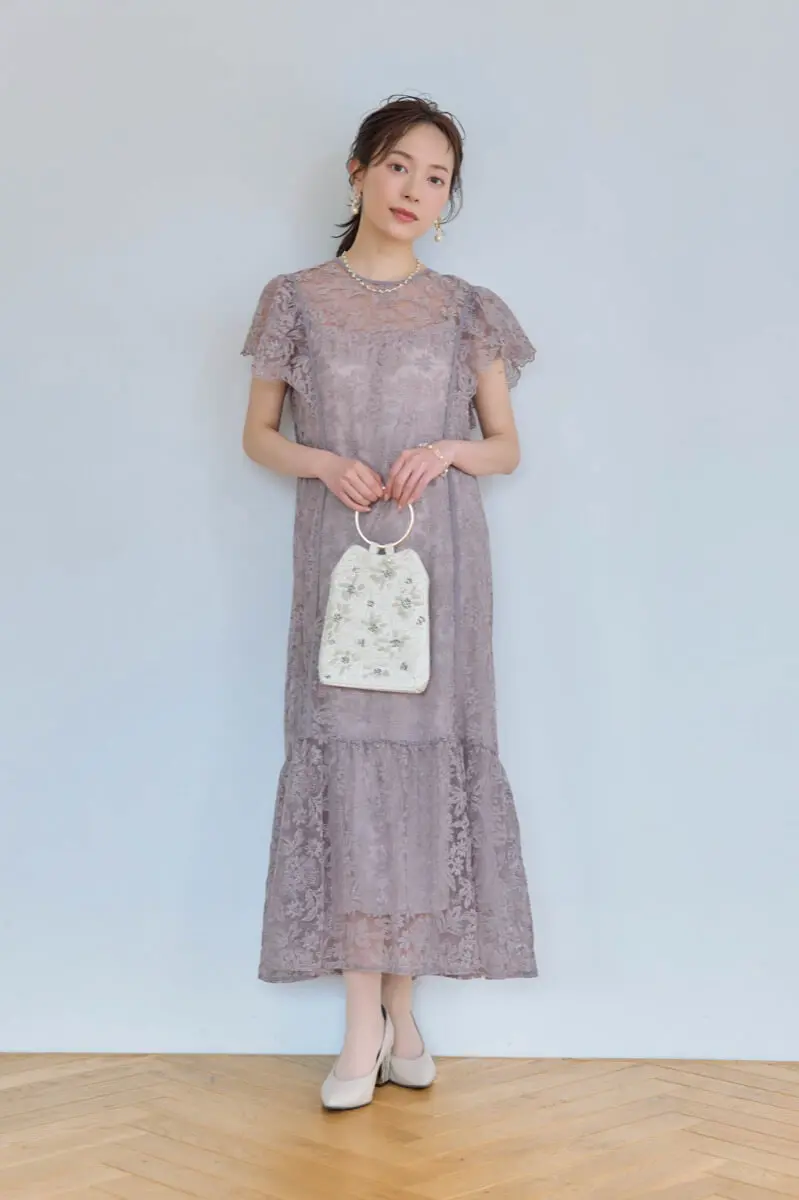 グレージュのフラワーレースドレス | Dorry doll | M | 結婚式