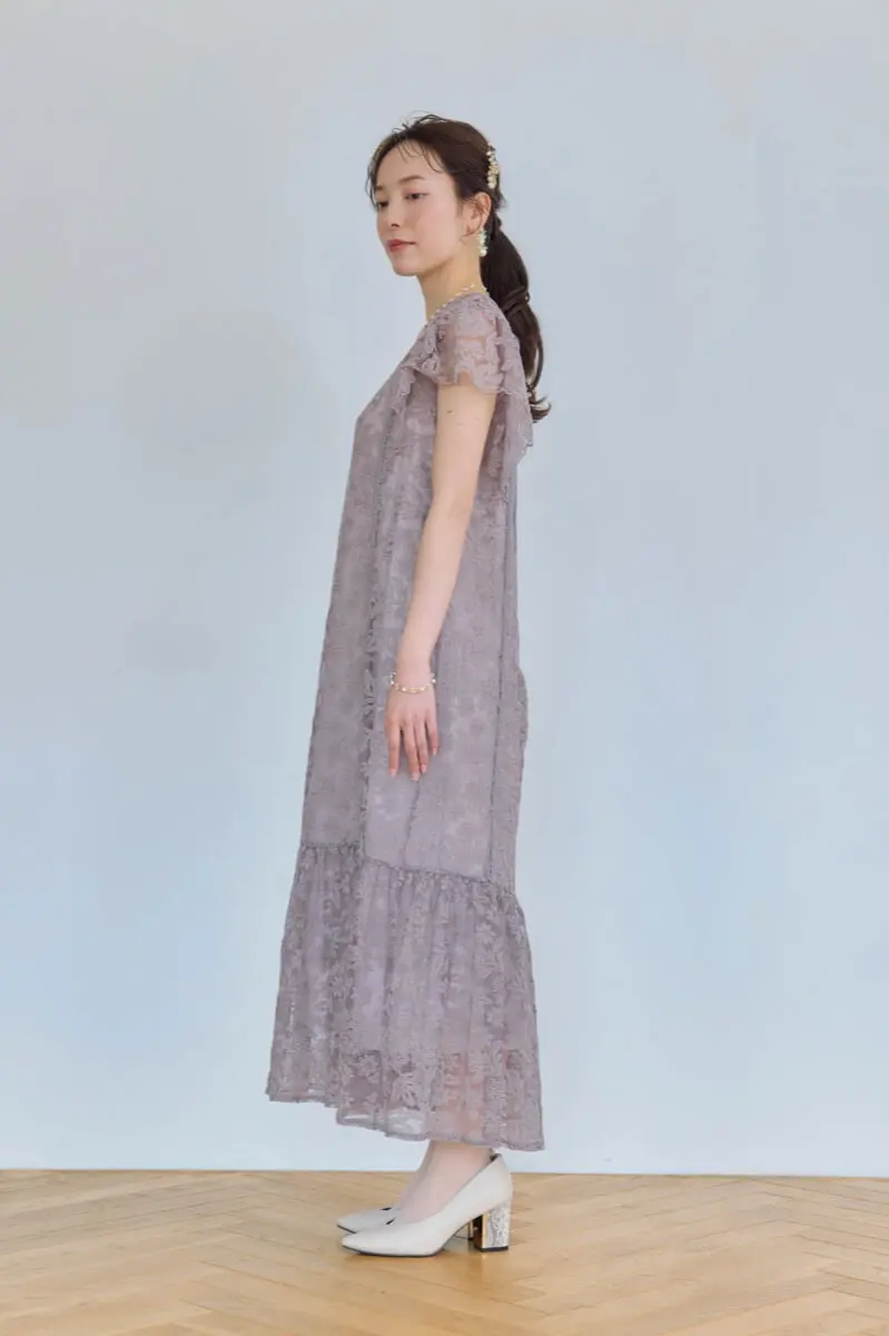 グレージュのフラワーレースドレス | Dorry doll | M | 結婚式