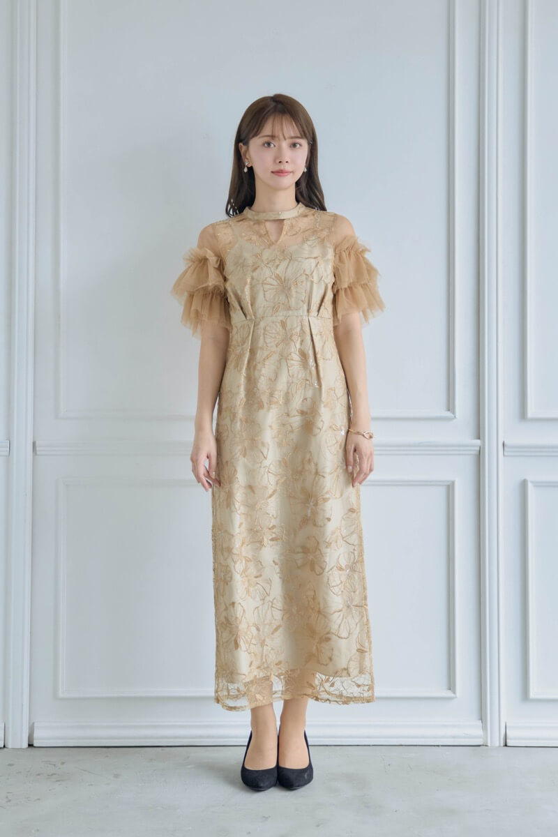 イエローのスパンコール刺繍ドレス | ANDRESD | L | 結婚式パーティー