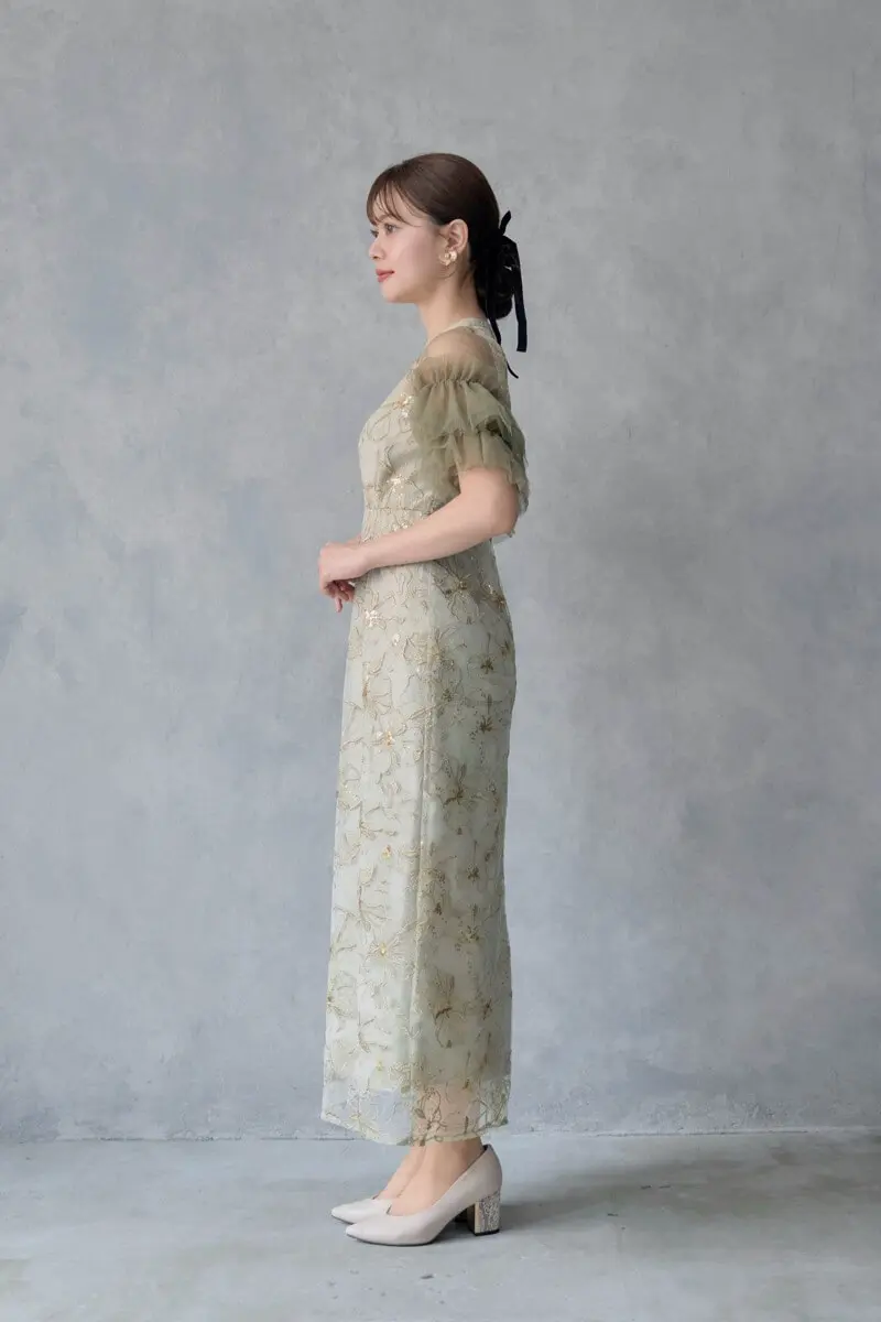 ANDRESD アンドレスド　お呼ばれドレス　ライトグリーン ライトグリーンのスパンコール刺繍レースドレス | ANDRESD | L