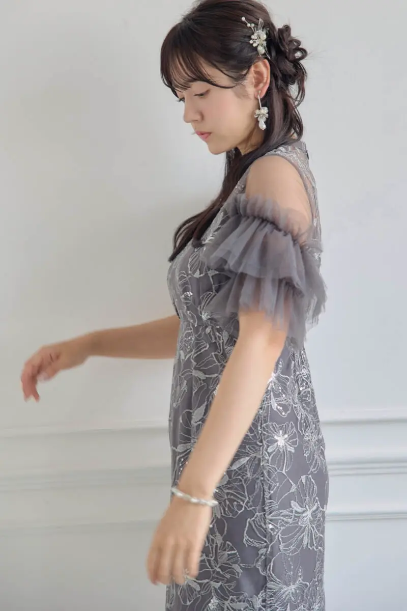 チャコールのスパンコール刺繍レースドレス | ANDRESD | S | 結婚式 チャコールのスパンコール刺繍レースドレス | ANDRESD | S | 結婚式