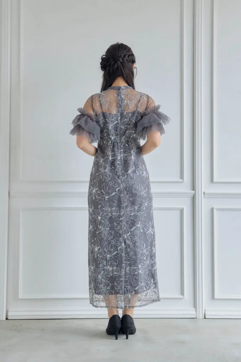 チャコールのスパンコール刺繍レースドレス | ANDRESD | S | 結婚式