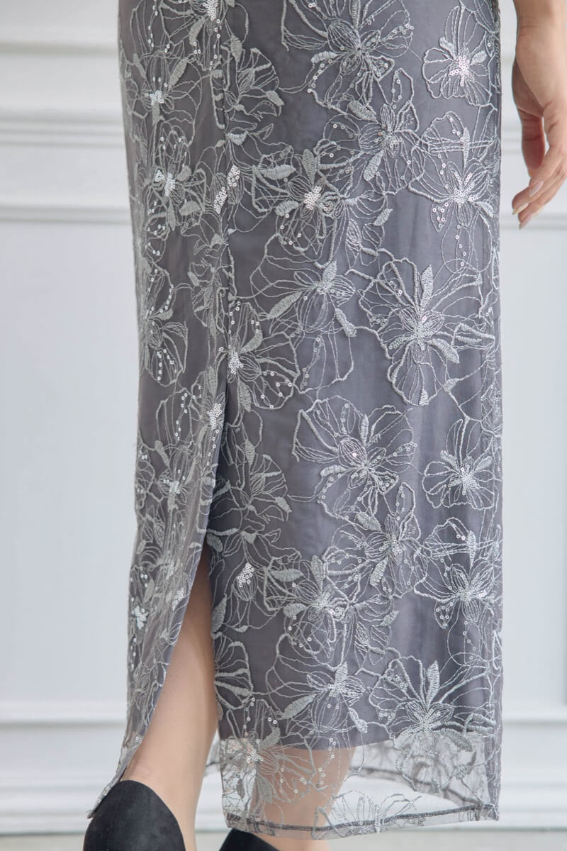 チャコールのスパンコール刺繍レースドレス | ANDRESD | S | 結婚式