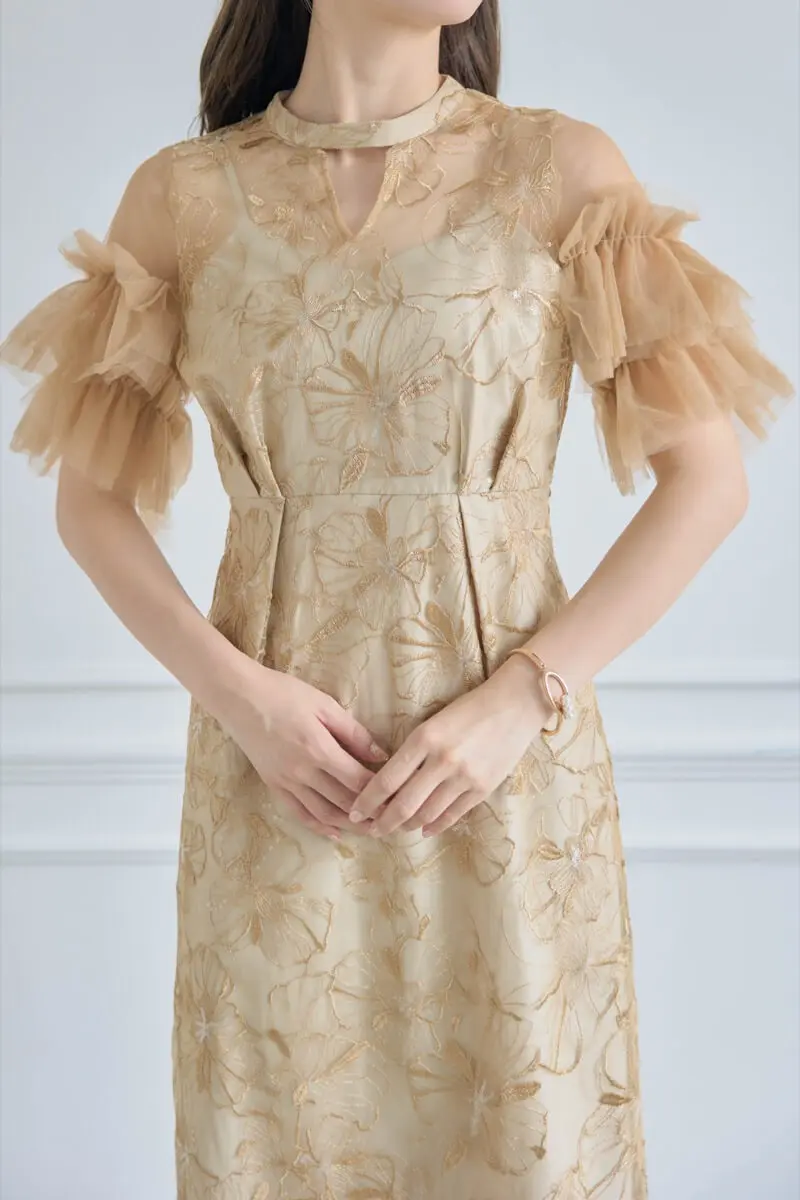 イエローのスパンコール刺繍レースドレス | ANDRESD | S | 結婚式